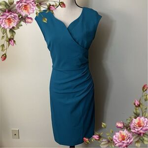 V-neck sleeveless acid blue color dress